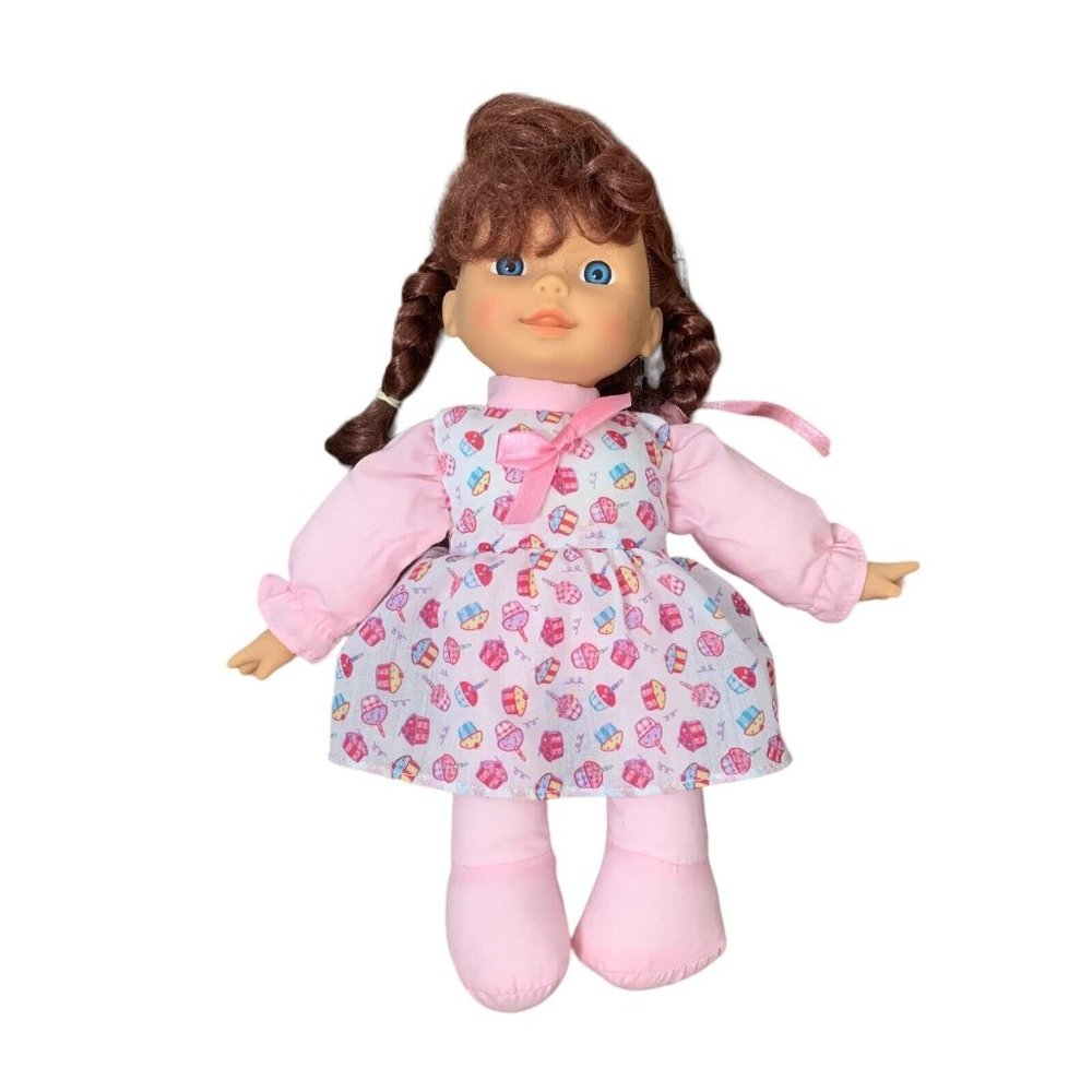 Vintage Cititoy Baby Doll Strawberry Brown Pigtails Cloth Body Blue Eyes Cupcake